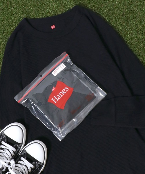 HANES(ヘインズ)の「Hanes(ヘインズ)ワッフル ラグランクルーネックロンT レディース/長袖Tシャツ/パックT/サーマルロンT(Tシャツ/カットソー・レディース・オフホワイト/ネイビー/ブラック/グレー・FREE)」の3枚目の写真