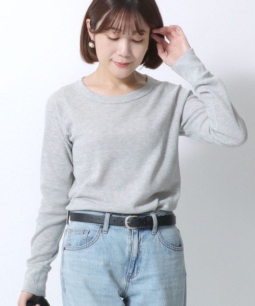 Hanes（ヘインズ）ワッフル ラグランクルーネックロンT レディース