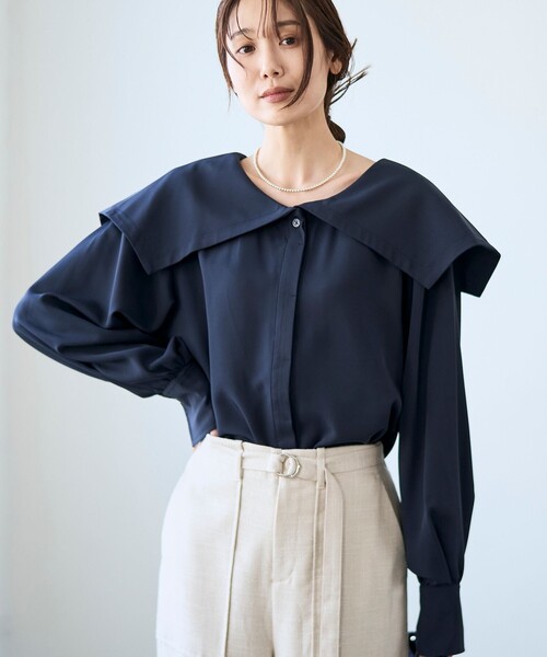 RONEL（ロネル）の「【RONEL】セーラーカラーブラウス（シャツ/ブラウス・レディース・ブラック/ネイビー/オフホワイト・S/M）」の9枚目の写真