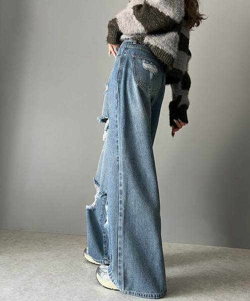 Java(ジャバ)の「《Javaジャバコラボ》主役を飾る1本。アシメトリーウエストデザインクラッシュ加工ダメージワイドデニムパンツ(デニムパンツ・レディース・ブラック/ブルー/その他1・LARGE/MEDIUM/SMALL/X-LARGE)」の8枚目の写真