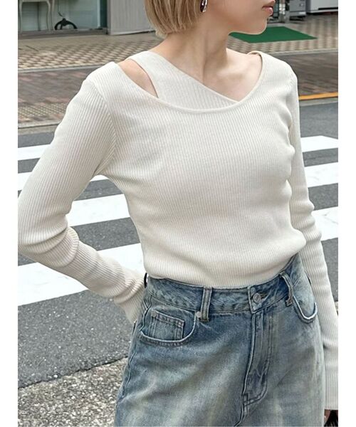 MURUA（ムルーア）の「レイヤードハイゲージニット（ニット/セーター・レディース・ブラック/アイボリー/ブルー・FREE）」の2枚目の写真