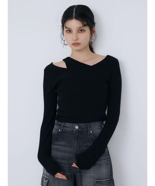 MURUA（ムルーア）の「レイヤードハイゲージニット（ニット/セーター・レディース・ブラック/アイボリー/ブルー・FREE）」の4枚目の写真