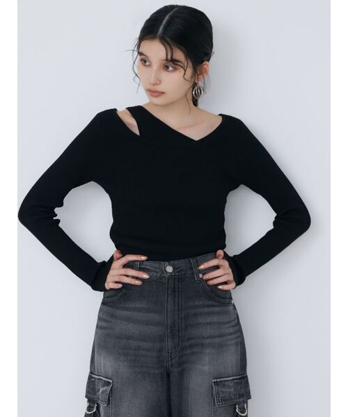 MURUA（ムルーア）の「レイヤードハイゲージニット（ニット/セーター・レディース・ブラック/アイボリー/ブルー・FREE）」の6枚目の写真