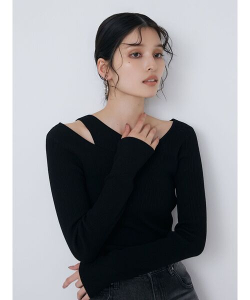 MURUA（ムルーア）の「レイヤードハイゲージニット（ニット/セーター・レディース・ブラック/アイボリー/ブルー・FREE）」の7枚目の写真