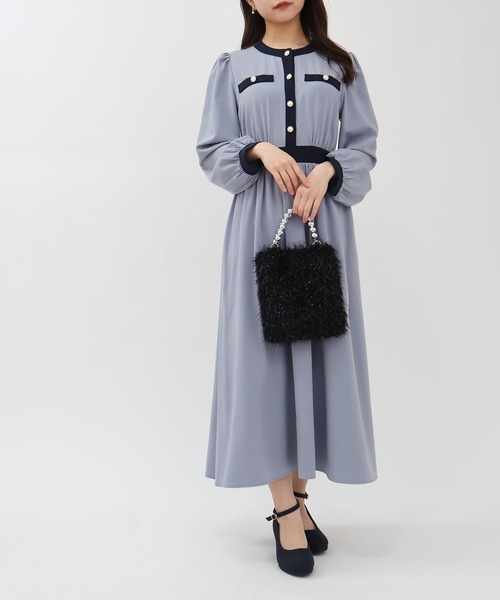 ASTORIA ODIER（アストリアオディール）の「配色デザインワンピース（ワンピース・レディース・ベージュ/ネイビー/ブラック/その他/ブルー・MEDIUM/LARGE）」の4枚目の写真