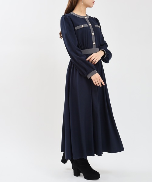 ASTORIA ODIER（アストリアオディール）の「配色デザインワンピース（ワンピース・レディース・ベージュ/ネイビー/ブラック/その他/ブルー・MEDIUM/LARGE）」の5枚目の写真