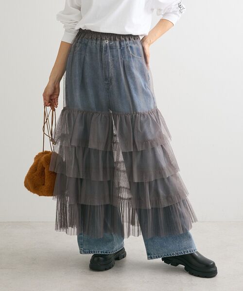 Green　Parks（グリーンパークス）の「2wayチュールティアードフリルスカート(ペチ付き)（スカート・レディース・アイボリー/ブラック/グレー・FREE）」の3枚目の写真