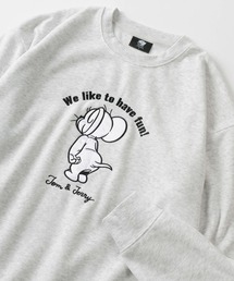【TOM＆JERRY/トムとジェリー】キャラクターイラスト ヴィンテージライクプリント＆刺繍デザイン ビッグシルエット クルーネックスウェット/3Type