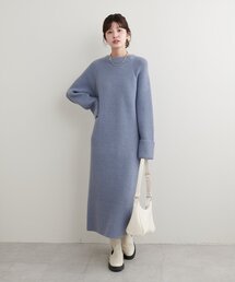 natural couture | ZIP付き畦ニットワンピース(ワンピース)