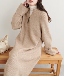 natural couture | ZIP付き畦ニットワンピース(ワンピース)