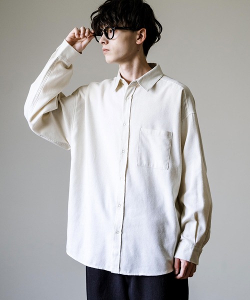オーバーサイズレギュラーカラー長袖ネルシャツ オンブレ
