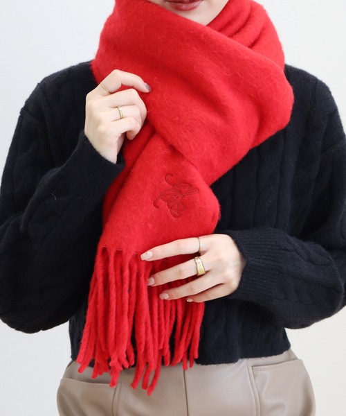 earth music&ecology（アースミュージックアンドエコロジー）の「ワンポイントロゴ刺繍マフラー（マフラー・レディース・グレー/サックスブルー系2/レッド/ホワイト・FREE）」の4枚目の写真