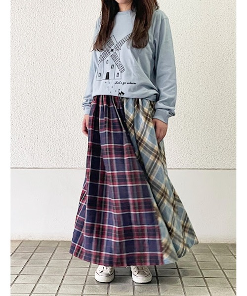 Rydia（リディア）の「ネルチェックロングスカート（スカート・レディース・ブルー/ネイビー・M）」の2枚目の写真