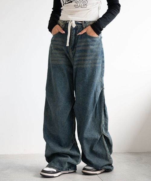 dispark（ディスパーク）の「DISPARK/ドロストコードフレアデニム（デニムパンツ・レディース・インディゴブルー/ブラック・SMALL/MEDIUM）」の2枚目の写真