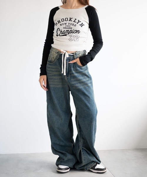 dispark（ディスパーク）の「DISPARK/ドロストコードフレアデニム（デニムパンツ・レディース・インディゴブルー/ブラック・SMALL/MEDIUM）」の4枚目の写真