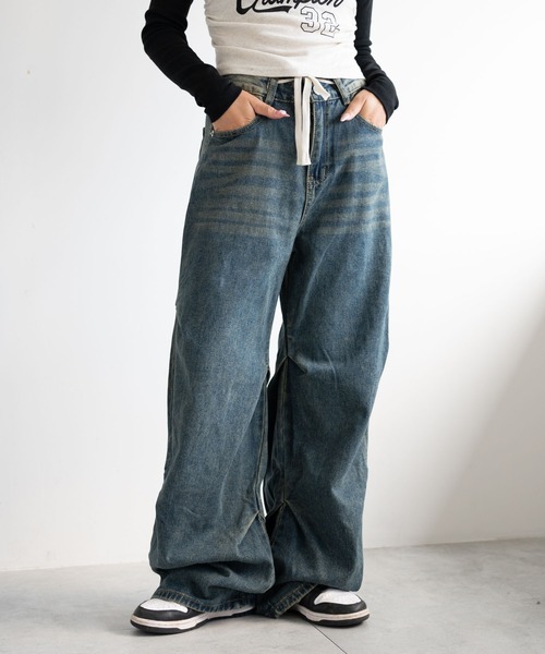 dispark（ディスパーク）の「DISPARK/ドロストコードフレアデニム（デニムパンツ・レディース・インディゴブルー/ブラック・SMALL/MEDIUM）」の9枚目の写真