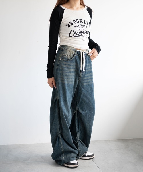 dispark（ディスパーク）の「DISPARK/ドロストコードフレアデニム（デニムパンツ・レディース・インディゴブルー/ブラック・SMALL/MEDIUM）」の13枚目の写真