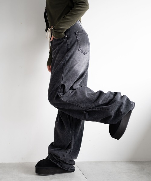 セール】DISPARK/ドロストコードフレアデニム（デニムパンツ