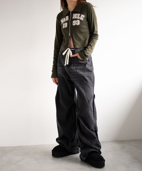 dispark（ディスパーク）の「DISPARK/ドロストコードフレアデニム（デニムパンツ・レディース・インディゴブルー/ブラック・SMALL/MEDIUM）」の8枚目の写真