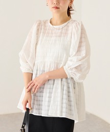 LAVEANGE | 【洗える】シアーチェックギャザーチュニック(シャツ/ブラウス)