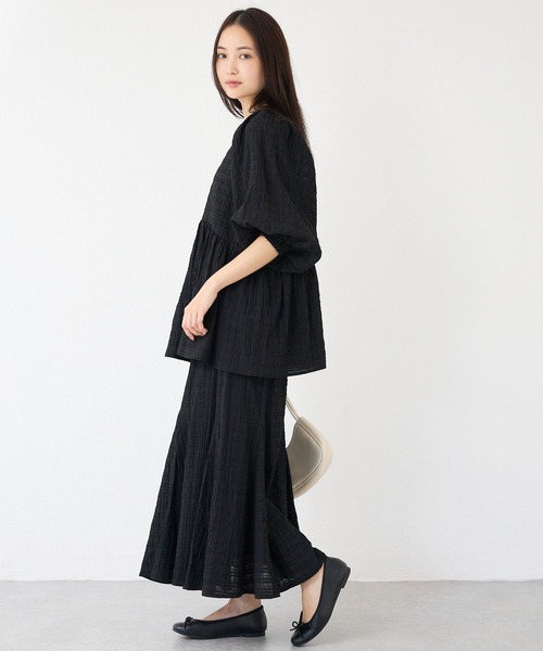 LAVEANGE（ラビアンジェ）の「【洗える】シアーチェックギャザーチュニック（シャツ/ブラウス・レディース・ブラック/オフホワイト/グリーン・M/LL/3L/4L/5L）」の19枚目の写真