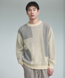 green label relaxing（グリーンレーベルリラクシング）の「ヨリモク ブロック ジャカード クルーネック ニット（ニット/セーター・メンズ）」