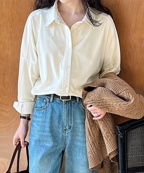 Miniministore(ミニミニストア)の「コーデュロイシャツレディース 長袖シャツ(シャツ/ブラウス・レディース・キャメル/アイボリー/スモークピンク/グレー・FREE)」の10枚目の写真