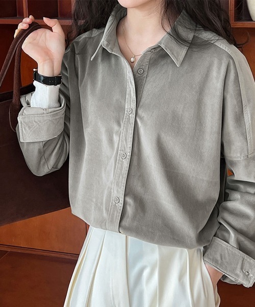 Miniministore(ミニミニストア)の「コーデュロイシャツレディース 長袖シャツ(シャツ/ブラウス・レディース・キャメル/アイボリー/スモークピンク/グレー・FREE)」の16枚目の写真