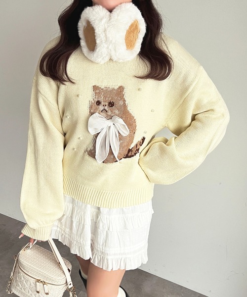 セール】アソート猫パールリボンニット【ZOZOTOWN限定アイテム