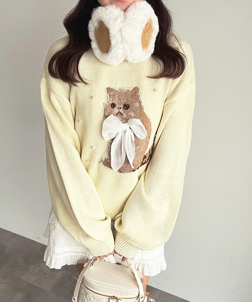 セール】アソート猫パールリボンニット【ZOZOTOWN限定アイテム