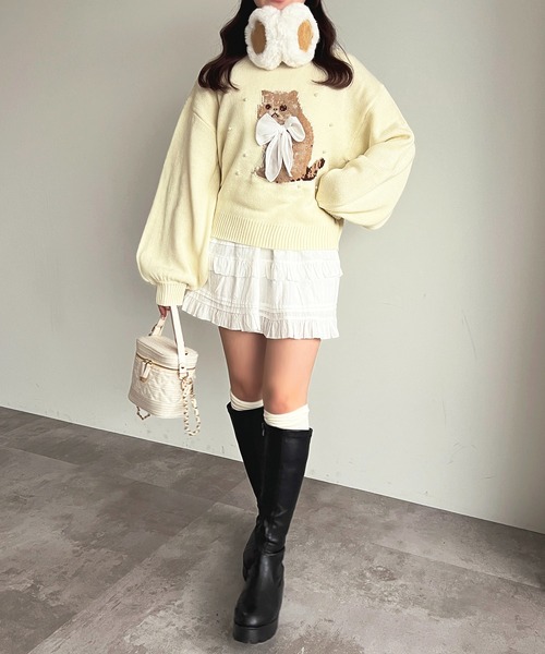 apres jour(アプレジュール)の「アソート猫パールリボンニット【ZOZOTOWN限定アイテム】(ニット/セーター・レディース・ホワイト/ラベンダー/ボルドー・X-LARGE/フリー)」の8枚目の写真
