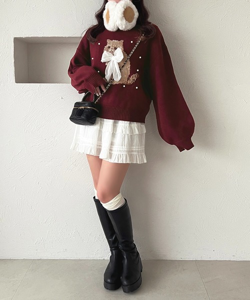 apres jour(アプレジュール)の「アソート猫パールリボンニット【ZOZOTOWN限定アイテム】(ニット/セーター・レディース・ホワイト/ラベンダー/ボルドー・X-LARGE/フリー)」の22枚目の写真
