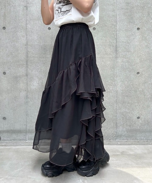 PAGEBOY ステッチティアードフレアスカート セール】ステッチフリルスカート（スカート）｜PAGEBOY（ページ