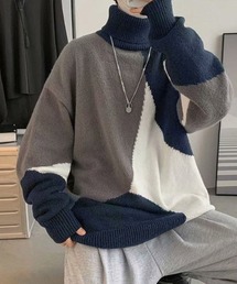 ふわもち ジオメトリック タートルネック ビッグニットセーター