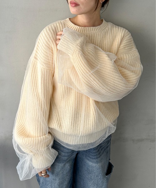 feepur（フェピュール）の「【ハンドウォッシャブル】チュールレイヤードニット（ニット/セーター・レディース・杢グレー/オフホワイト/イエロー/ブラック・MEDIUM）」の2枚目の写真