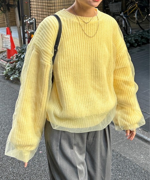 feepur（フェピュール）の「【ハンドウォッシャブル】チュールレイヤードニット（ニット/セーター・レディース・杢グレー/オフホワイト/イエロー/ブラック・MEDIUM）」の4枚目の写真