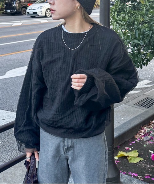 feepur（フェピュール）の「【ハンドウォッシャブル】チュールレイヤードニット（ニット/セーター・レディース・杢グレー/オフホワイト/イエロー/ブラック・MEDIUM）」の3枚目の写真