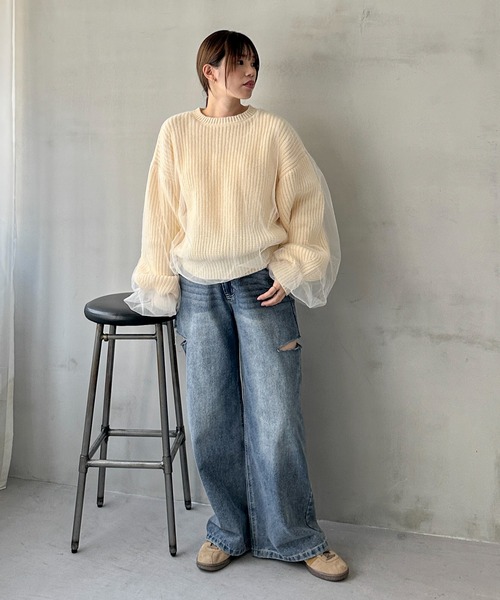 feepur（フェピュール）の「【ハンドウォッシャブル】チュールレイヤードニット（ニット/セーター・レディース・杢グレー/オフホワイト/イエロー/ブラック・MEDIUM）」の5枚目の写真