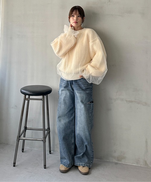 feepur（フェピュール）の「【ハンドウォッシャブル】チュールレイヤードニット（ニット/セーター・レディース・杢グレー/オフホワイト/イエロー/ブラック・MEDIUM）」の8枚目の写真