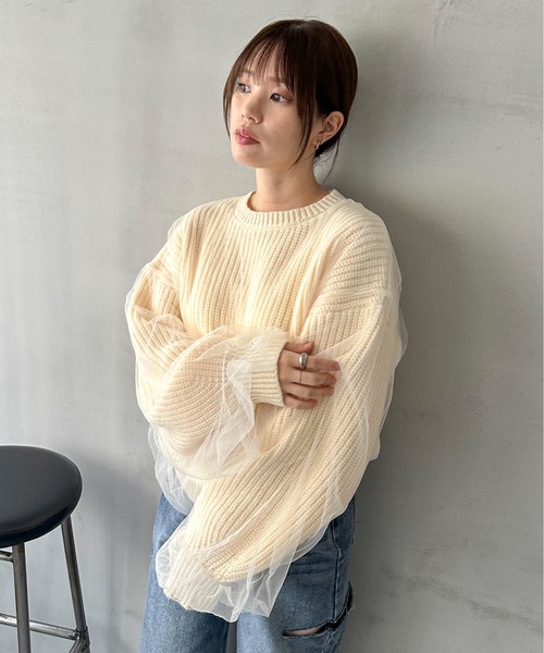 feepur（フェピュール）の「【ハンドウォッシャブル】チュールレイヤードニット（ニット/セーター・レディース・杢グレー/オフホワイト/イエロー/ブラック・MEDIUM）」の12枚目の写真