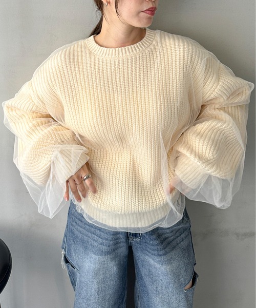 feepur（フェピュール）の「【ハンドウォッシャブル】チュールレイヤードニット（ニット/セーター・レディース・杢グレー/オフホワイト/イエロー/ブラック・MEDIUM）」の14枚目の写真