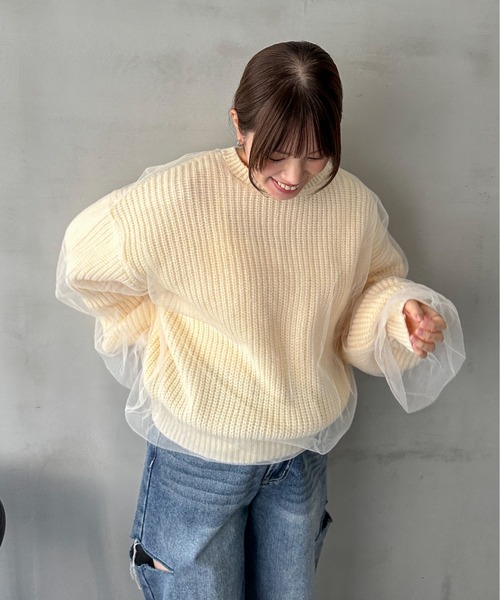 feepur（フェピュール）の「【ハンドウォッシャブル】チュールレイヤードニット（ニット/セーター・レディース・杢グレー/オフホワイト/イエロー/ブラック・MEDIUM）」の13枚目の写真