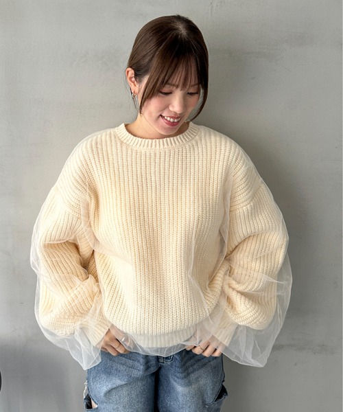 feepur（フェピュール）の「【ハンドウォッシャブル】チュールレイヤードニット（ニット/セーター・レディース・杢グレー/オフホワイト/イエロー/ブラック・MEDIUM）」の11枚目の写真