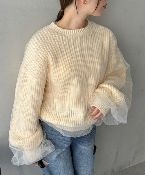 feepur（フェピュール）の「【ハンドウォッシャブル】チュールレイヤードニット（ニット/セーター・レディース・杢グレー/オフホワイト/イエロー/ブラック・MEDIUM）」の15枚目の写真