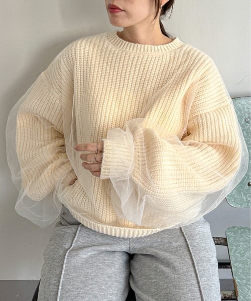 feepur（フェピュール）の「【ハンドウォッシャブル】チュールレイヤードニット（ニット/セーター・レディース・杢グレー/オフホワイト/イエロー/ブラック・MEDIUM）」の18枚目の写真