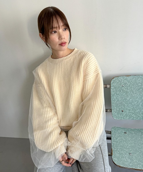 feepur（フェピュール）の「【ハンドウォッシャブル】チュールレイヤードニット（ニット/セーター・レディース・杢グレー/オフホワイト/イエロー/ブラック・MEDIUM）」の17枚目の写真