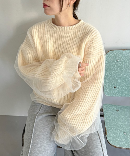 feepur（フェピュール）の「【ハンドウォッシャブル】チュールレイヤードニット（ニット/セーター・レディース・杢グレー/オフホワイト/イエロー/ブラック・MEDIUM）」の19枚目の写真