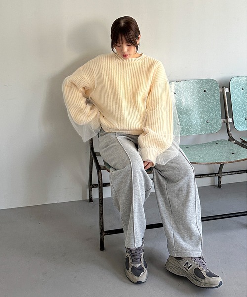 feepur（フェピュール）の「【ハンドウォッシャブル】チュールレイヤードニット（ニット/セーター・レディース・杢グレー/オフホワイト/イエロー/ブラック・MEDIUM）」の21枚目の写真