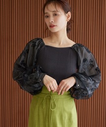 mysty woman | フローラル刺繍スリーブニットプルオーバー 320880(ニット/セーター)