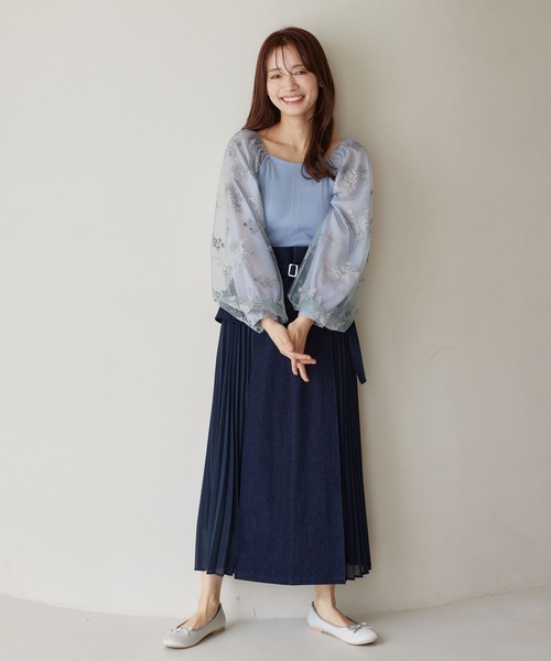 セール】フローラル刺繍スリーブニットプルオーバー 320880
